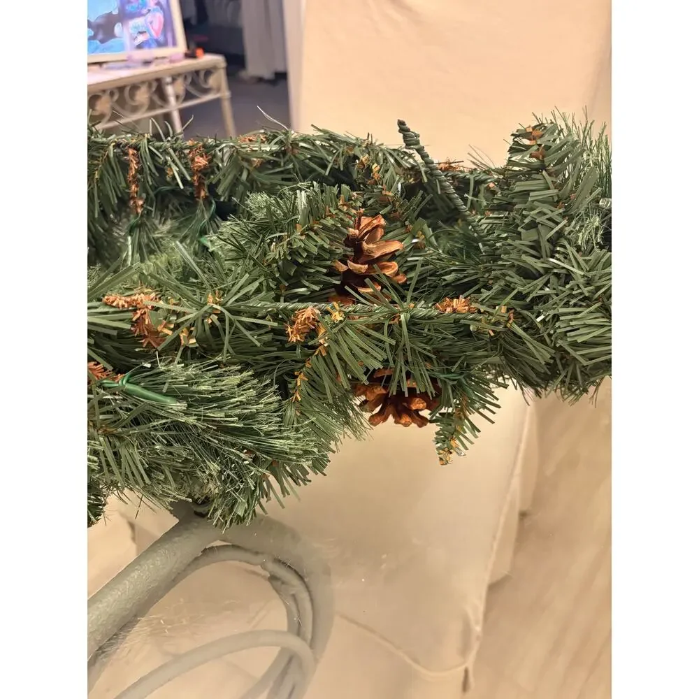 6-ft White Mountain Pine Garland Warm LED Lights and Pinecone
